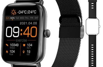 Smartwatch Donna Uomo per iPhone Xiaomi Samsung Fitness Trackers Orologio alla Moda con Cardiofrequenzimetro Monitoraggio del Sonno Cronometro Notifiche dei Messaggi (Nero)
