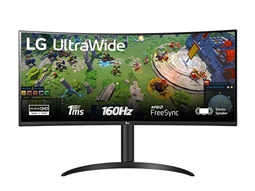 LG 34WP75C Monitor 34" QuadHD UltraWide Curvo 21:9 LED VA HDR 10, 3440x1440, 1 ms, AMD FreeSync Premium 160Hz, HDMI 2.0 (HDCP 2.2), Display Port 1.4, USB-C, Audio Stereo 14W, Flicker Safe, Nero