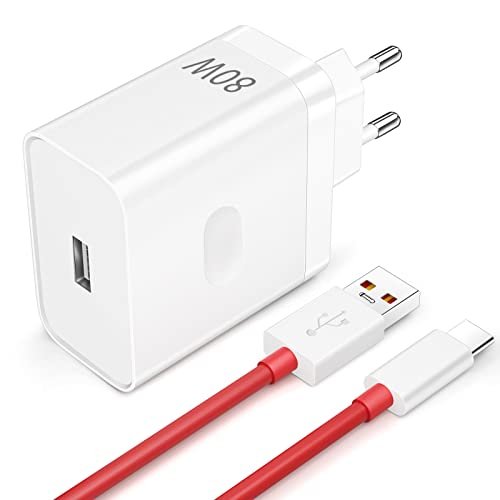 80W Caricatore Rapido con Cavo USB C 1M per Oneplus Nord 2T 10 Pro,SUPERVOOC Charge Caricabatterie Spina Alimentatore per OnePlus 9 Pro 9 Nord CE 2 Lite Nord 2 N200 N20 N10 N100 8T 8 Pro 8 7T Pro Oppo