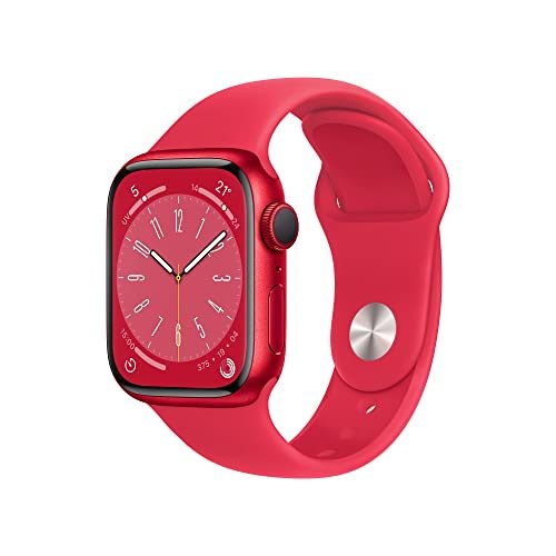 Apple Watch Series 8 (GPS, 41mm) Smartwatch con cassa in alluminio (PRODUCT) RED con Cinturino Sport (PRODUCT) RED - Regular. Fitness tracker, app Livelli O₂, resistente all’acqua