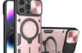 JamChe Custodia per iPhone 15 14 13 12 11 Pro Max 8 7 Plus Fotocamera scorrevole rotante magnetica 360 Ruota Custodia con cavalletto Cover, oro rosa, per iPhone 13 Pro