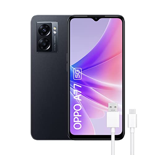 OPPO A77 5G - Telefono cellulare libero, 4GB+64GB, fotocamera 48+2MP, Smartphone Android, Batteria 5000mAh, Batteria 5000mAh, Ricarica Rapida 33W, Dual SIM - Nero