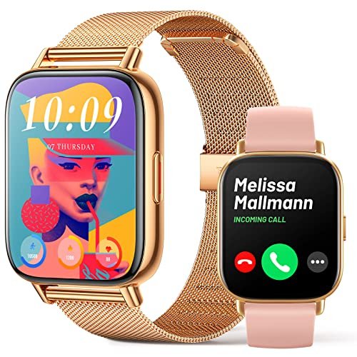 Smartwatch Donna con Chiamate Orologio Intelligente Android iOS Promemoria Messaggi Fitness Tracker 1.7" HD Touchscreen IP68 Impermeabile Orologio Sportivo con Cardiofrequenzimetro, Controllo Musica