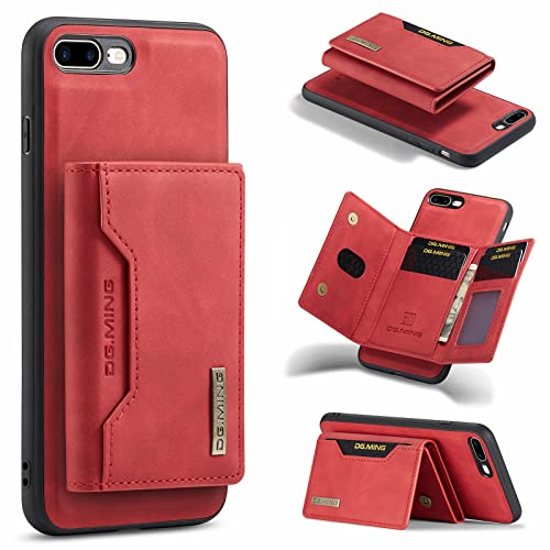 Soyeacrg Custodia Portafoglio per iPhone 7/8/2020SE,[Funzione Cavalletto 2in1] Portafoglio Magnetico Staccabile,Porta Carte Trifold Cover,Posteriore Antiurto TPU Premium Pelle PU,Red,7/8/2020SE