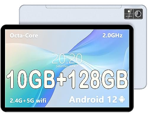 Tablet 10 Pollici Android 12 con 128GB ROM | 6GB RAM | 4GB Memoria virtuale(1TB Espandibili), Tablet in offerta 5G WiFi, HD 1920x1200, Octa-Core 2.0 GHz, Type-C, Bluetooth 5.0, 6850mAh (Argento)