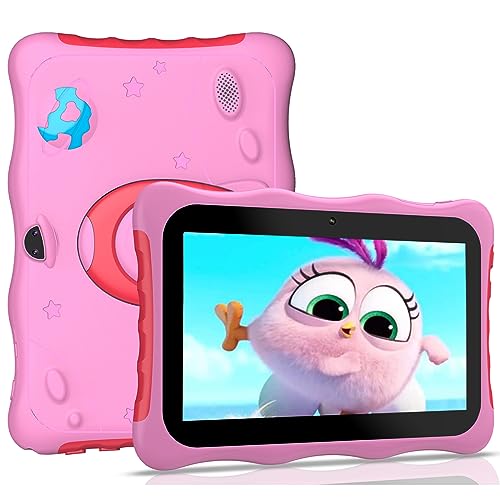 Tablet per Bambini 7 Pollici Android 11 con WiFi 3GB RAM 64GB ROM (TF 128GB) Quad Core Doppia Fotocamera Controllo Parentale Tablet Bambini 3 a 12 anni Apprendimento Educazione - Rosa