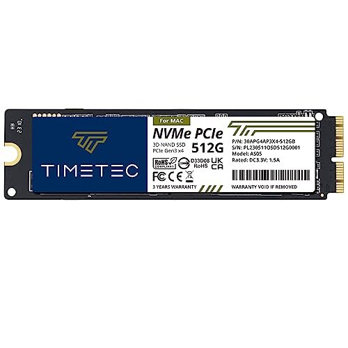 Timetec MAC SSD NVMe PCIe Gen3x4 3D NAND TLC Leggi fino a 2000 MB/s per Apple MacBook Air (2013-2015, 2017), MacBook Pro (2013-2015), iMac (2013-2019), Mac Pro (2013), Mac Mini (2014) (512GB)