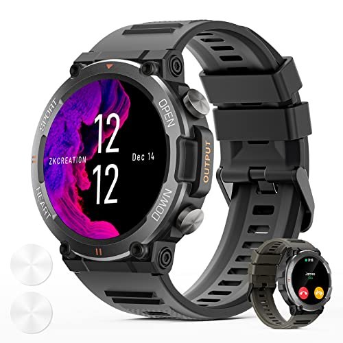 ZKCREATION Smartwatch Uomo, Orologio Fitness Tracker Chiamata Bluetooth con 100+ Modalità Sport Contapassi Cardiofrequenzimetro Sonno SpO2 Notifiche Messaggi WhatsApp Smart Watch Uomo per Android iOS