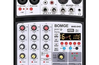 BOMGE - Mixer audio DJ a 4 canali 16 DSP Echo, console con interfaccia di mixaggio per karaoke con MP3, USB, Bluetooth, registrazione stereo, potenza phantom da 48 V (04D-Nero)