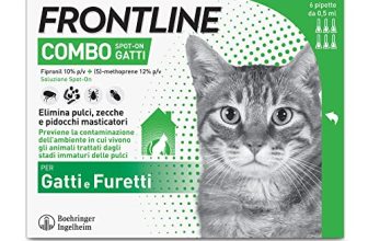 FRONTLINE Combo, 6 Pipette, Antiparassitario per Gatti, Gattini e Furetti di Lunga Durata, Protegge da Pulci, Zecche, Uova, Larve e Anche la Casa, Antipulci In Confezione da 6 Pipette da 0.5 ml