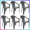 Set 6 pz sedia da giardino in plastica con braccioli impilabile per esterno Nero