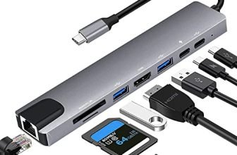 Hub USB C 8 in 1, Adattatore USB C a 4K HDMI,Ethernet RJ45,100W PD,Lettore Schede SD/TF,USB 3.0/2.0, Docking Station USB C Compatibile con MacBook Air/Pro, iPhone 15 Plus Pro Max, Switch