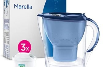 BRITA Caraffa filtrante acqua Marella Blu (2.4L) incl. 3 x BRITA filtri MAXTRA PRO All-in-1 che riduce cloro, calcare, PFAS e metalli - Eleganza e funzionalità