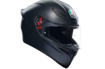 AGV - Casco K1 S E2206, Casco Moto Integrale ECE da Uomo, Stile Racing con Spoiler Aerodinamico, Prese d'Aria e Visiera Antigraffio, Campo Visivo 190°, Predisposizione Interfono, Nero Opaco