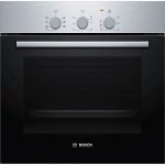 Bosch HBF011BR0 Serie 2, Forno da incasso, Aria Calda 3D: Cottura uniforme fino a 3 livelli, 3 manopole, Acciaio, 60 x 60 cm