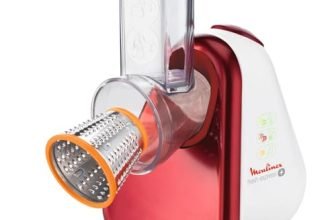 Moulinex DJ755G10 Fresh Express Plus Affettatutto Grattugia Elettrico, 5 Funzioni di Taglio, 200 W, 1 L, 1 Decibel, Plastica, Rosso