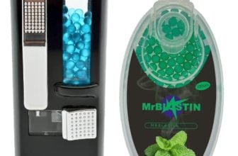 MrBlastin Dispenser 100 capsule di Mentolo Blu Ghiaccio + extra di 100 capsule di Mentolo Verde Menta - Schiaccia palline Applicatore perline Macchina utensile Schiaccia Clicca su Inseritore