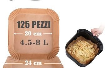 GOAUS Carta Forno per Friggitrice ad Aria Quadrata da 20 a 24 cm,125 Pezzi Accessori Friggitrice ad Aria 4,5 a 8 Litri per Air Fryer Ninja, Cosori, Philips, Moulinex, Ariete, Princess e Altro Ancora