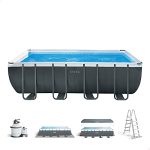 Intex 26356NP – Piscina Fuori Terra Ultra XTR Frame Rettangolare, Pompa Filtro 5700 L/h, Scaletta, Telo Base e Copertura, 17203 L, Acciaio e PVC, Grigio, 549x274x132 cm