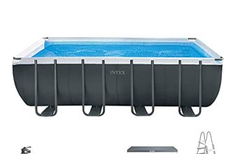 Intex 26356NP – Piscina Fuori Terra Ultra XTR Frame Rettangolare, Pompa Filtro 5700 L/h, Scaletta, Telo Base e Copertura, 17203 L, Acciaio e PVC, Grigio, 549x274x132 cm